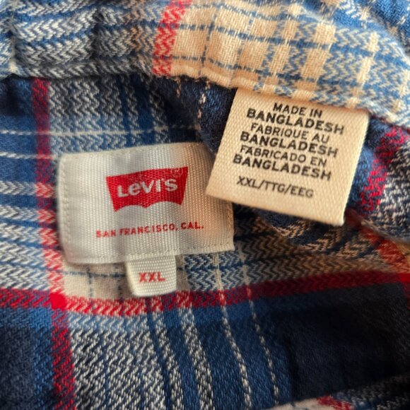 Levi's Shirt Mens 2XL Blue Flannel Button Up Lightweight Plaid Check Outdoors - Picture 8 of 9